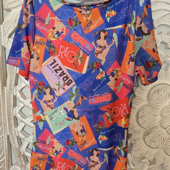 Peppermayo Brazil Print Bright Blue and Orange Bodycon Summer Maxi Dress Size 2 - Picture 8 of 10